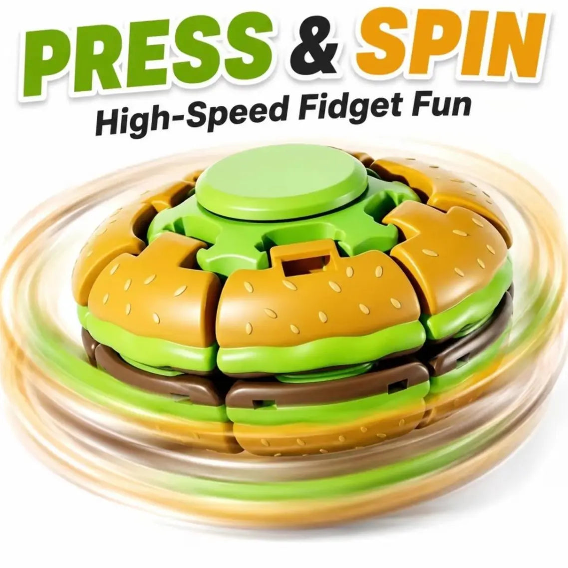 Hamburger Fidget Spinner Toy, Press & Spin Sensory Toy for Stress Relief, Quiet Desk Fidget, Pocket Toy Gift for Kids & Adults