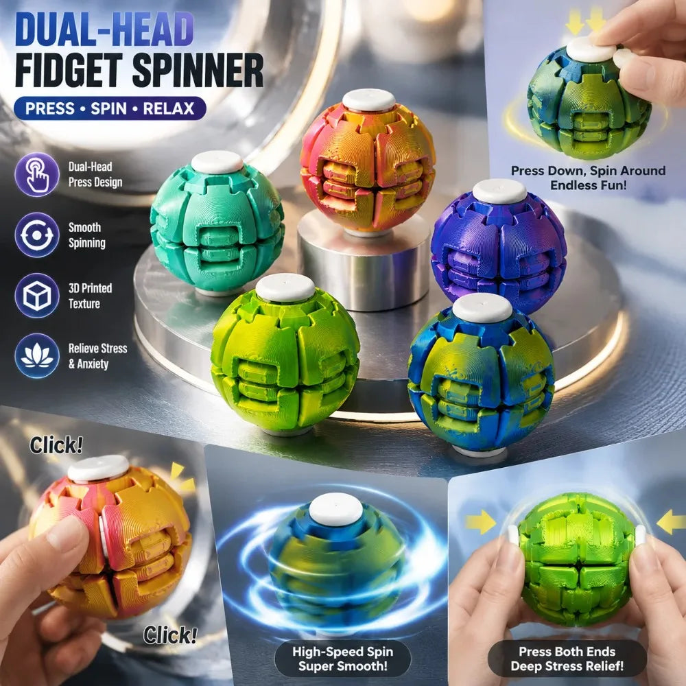 Dual-Head Press Fidget Spinner Ball Toy 3D Printed Stress Relief Rotating Anti-Anxiety Decompression Puzzle Sphere Toy