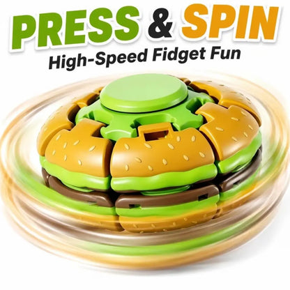 Hamburger Fidget Spinner Toy, Press & Spin Sensory Toy for Stress Relief, Quiet Desk Fidget, Pocket Toy Gift for Kids & Adults
