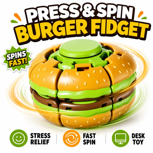 Hamburger Fidget Spinner Toy, Press & Spin Sensory Toy for Stress Relief, Quiet Desk Fidget, Pocket Toy Gift for Kids & Adults