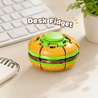 Hamburger Fidget Spinner Toy, Press & Spin Sensory Toy for Stress Relief, Quiet Desk Fidget, Pocket Toy Gift for Kids & Adults