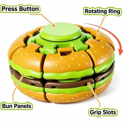 Hamburger Fidget Spinner Toy, Press & Spin Sensory Toy for Stress Relief, Quiet Desk Fidget, Pocket Toy Gift for Kids & Adults